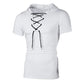 2023 Men T Shirt Summer Personality Hooded Tees Lacing Short Sleeve T-Shirt Homme Slim Fit Sportwear Clothing Mens Tshirt MY104