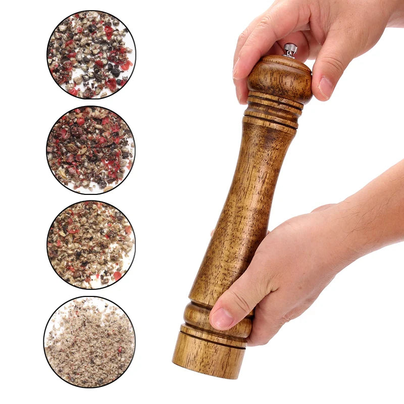 Wood Salt and Pepper Grinder Set with Mills Tray for Sea Salt & Peppercorns (5,8,10 inch) Strong Adjustable Grinder