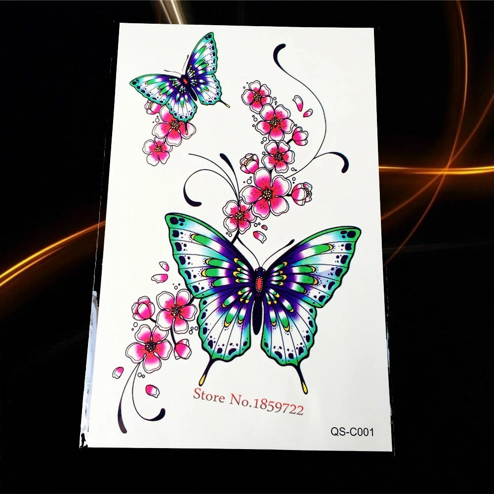 1PC Rose Purple Butterfly 3D Waterproof Temporary Tattoo Sticker Body Art H3D-27 Rose Purple For Kids Women Children papillon