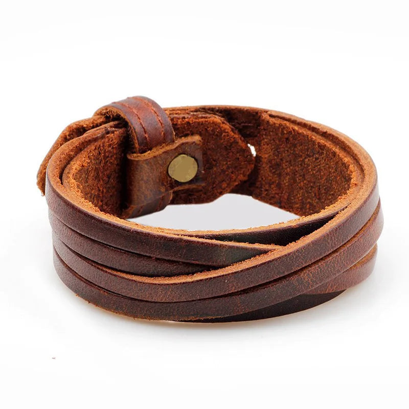 Vintage Punk Genuine Leather Bracelet Bangle for Men Handmade Leather Wristband Steampunk Motorcycle Jewelry Male Braclets 2019