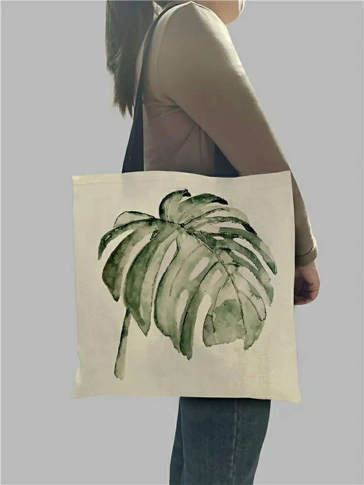 Fashion Women Handbag Tropical Green Banana Leaf Plant Forest Print Totes Eco Linen Shopping Bags Working Practical Large