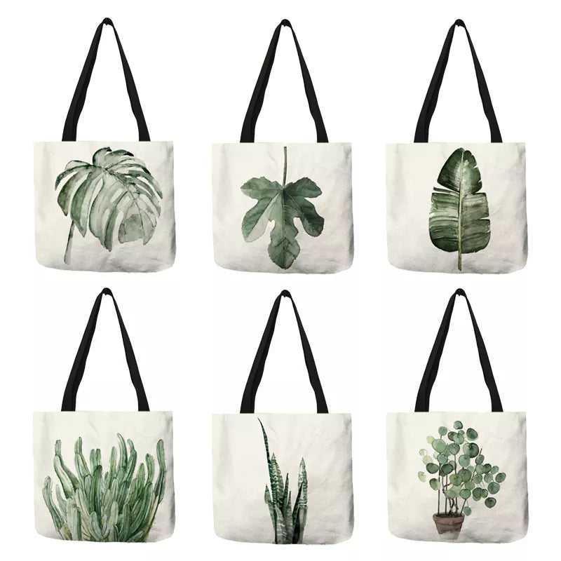 Fashion Women Handbag Tropical Green Banana Leaf Plant Forest Print Totes Eco Linen Shopping Bags Working Practical Large