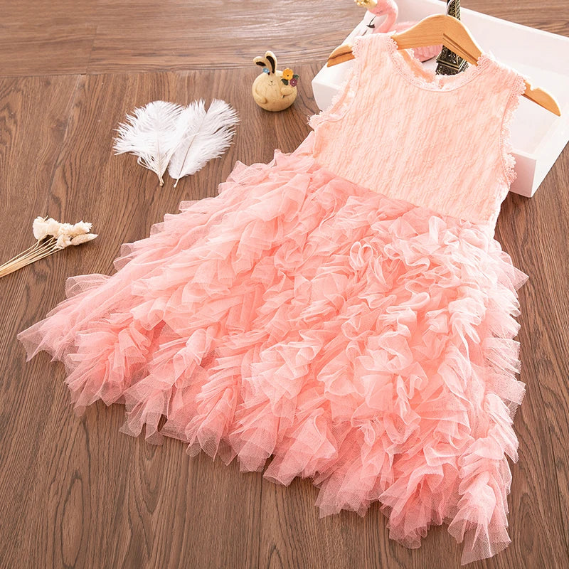 Girls Summer Dress Sleeveless Pearls Button Girl Princess Dress for Party Evening Gown Dresses Fluffy Puff Tutu Dress for Girls