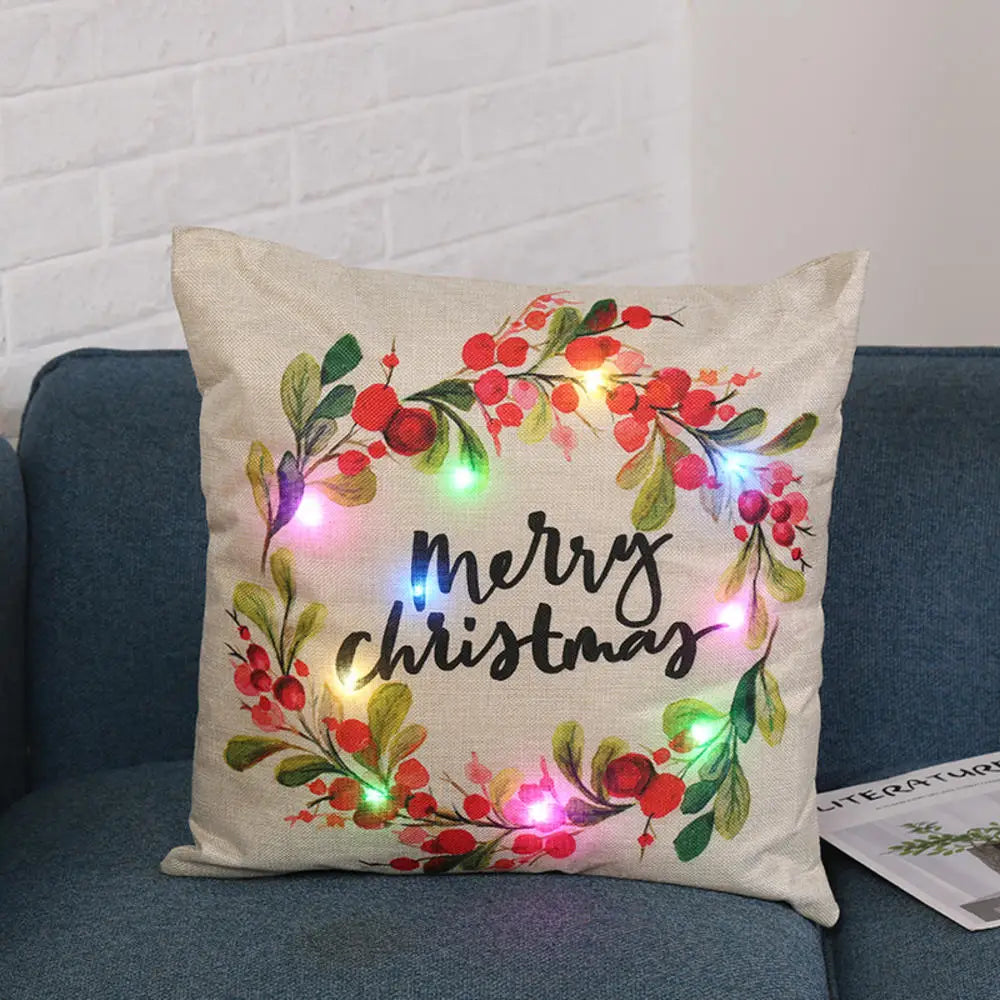 LED Christmas Pillowcase Cartoon Plant Creative Printing Luminous Cushion Cover Home Sofa Table Chair Decoration Pillow Cases