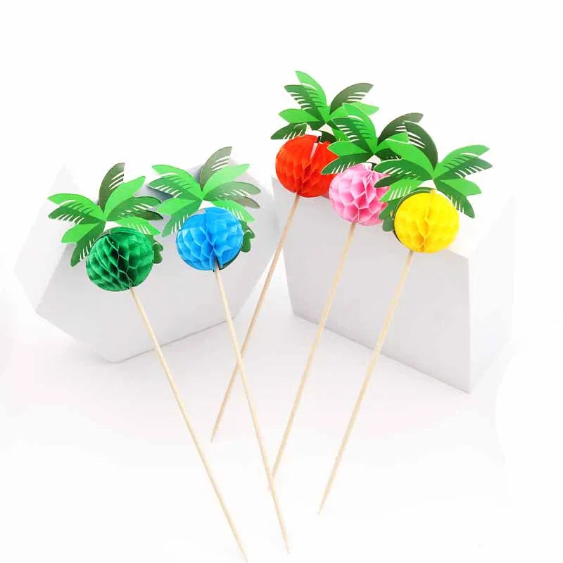 10Pcs Mini Paper Umbrellas Cocktail Picks for Drinking Fruit Sticks Bamboo Toothpicks for Tropical Theme Party Cake Decoration