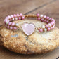 4mm Rhodonite Pink Crystal Heart Charm Bracelets Women Bohemia Yoga String Braided Lover Wrap Bracelet Handmade Jewelry