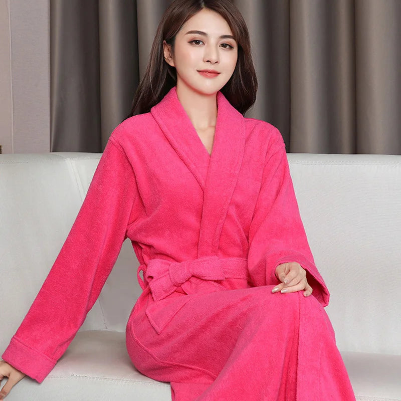 100% Cotton Toweling Terry Extra long Extra thick Robe blue Bath Robe Women Nightrobe Sleepwear Casual Home Bathrobe халат