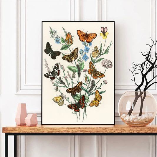 Botanic Butterfly Print Canvas Painting Retro Poster Papillons Biology Education Wall Art Picture Modern for Living Room Decor