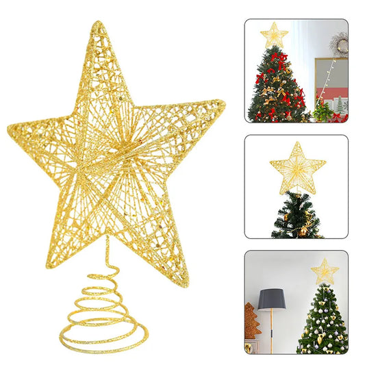 Gold Glitter Christmas Tree Top Iron Star Christmas Decorations For Home Xmas Tree Ornaments Navidad New Year 2023 Natal Noel