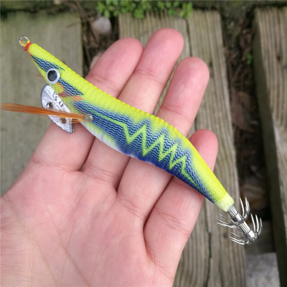 10Pcs 3.5# Luminous Squid Jig Fishing Shrimp Lure Squid Cuttlefish Jigs Lures Wood Shrimp Lure