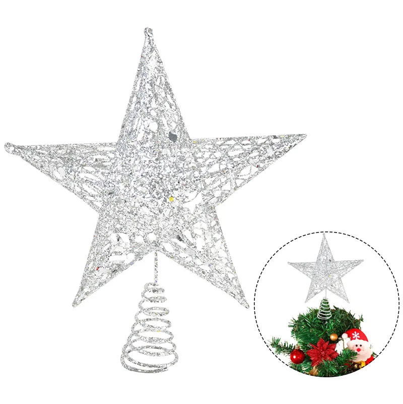 Gold Glitter Christmas Tree Top Iron Star Christmas Decorations For Home Xmas Tree Ornaments Navidad New Year 2023 Natal Noel