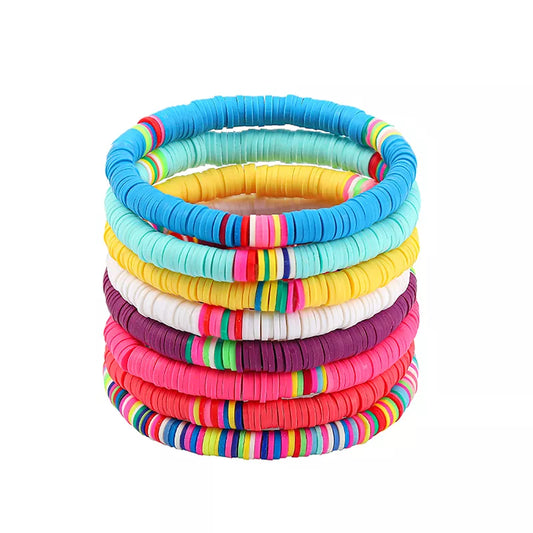 Boho Colorful Boho Polymer Clay Bracelet Set for Women Adjustable Elastic Soft Pottery Female Bracelet Summer Beach Jewelry