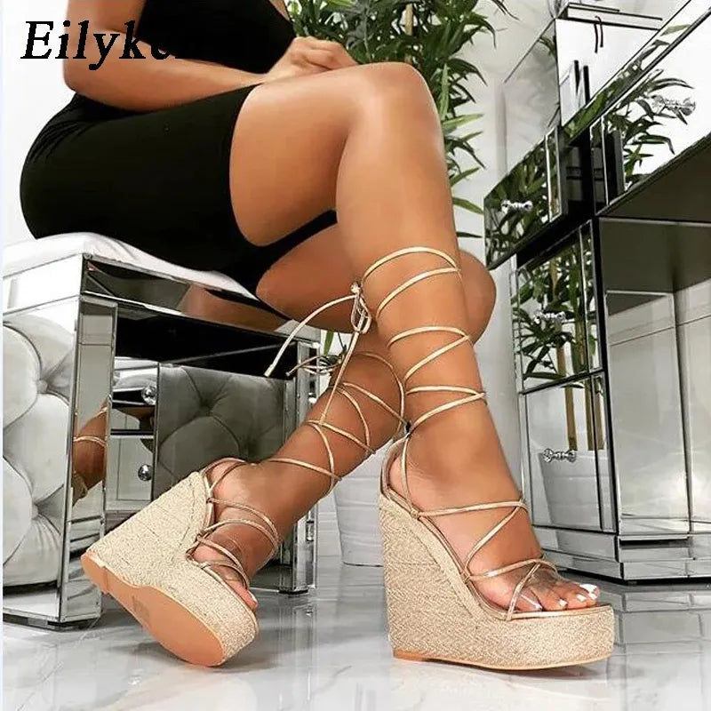 Eilyken Fashion Summer Wedges Sandals Women Open Toe Casual Ankle Strap Ladies Platform High Heels Shoes Size 35-42