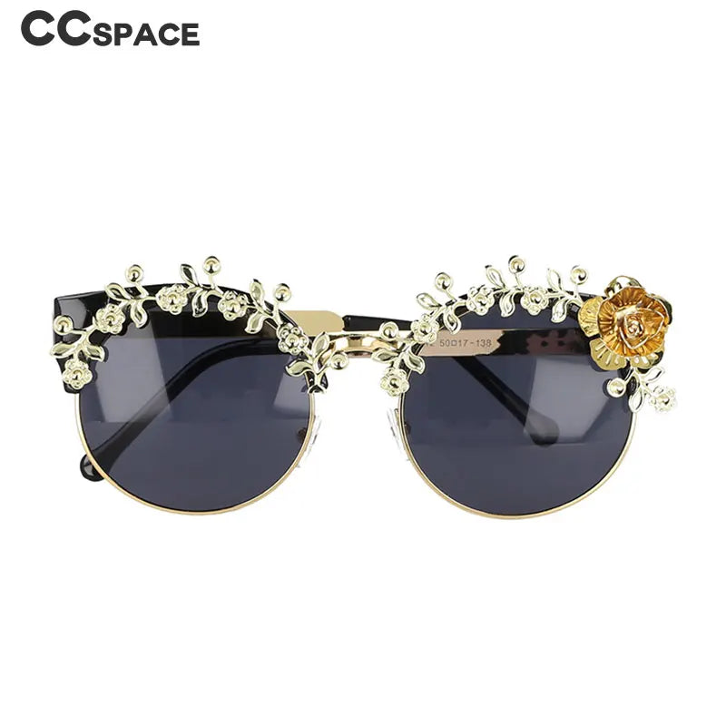 51103 Round Sunglasses Fashion Metal Golden Rose Frame Charm Women's Shade UV400