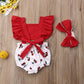 2pcs Baby Girl Ruffle Cherry Print Bodysuits Newborn Romper + Headband Kids Sunsuit Newborn Outfits Girls Summer Clothes