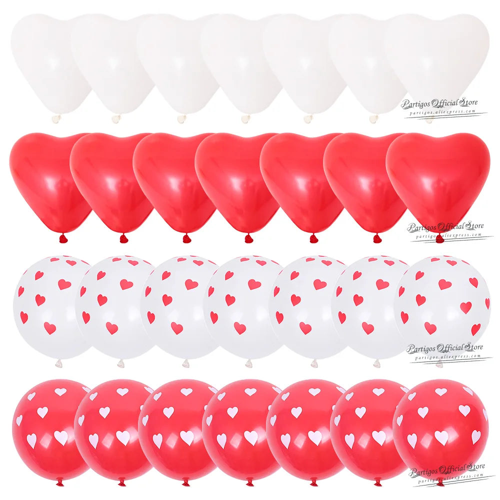 28pcs Red Heart Shape Balloons Decorations Kit Wedding Decors Valentines Day Gifts Heart Printed Latex confetti Globos helium