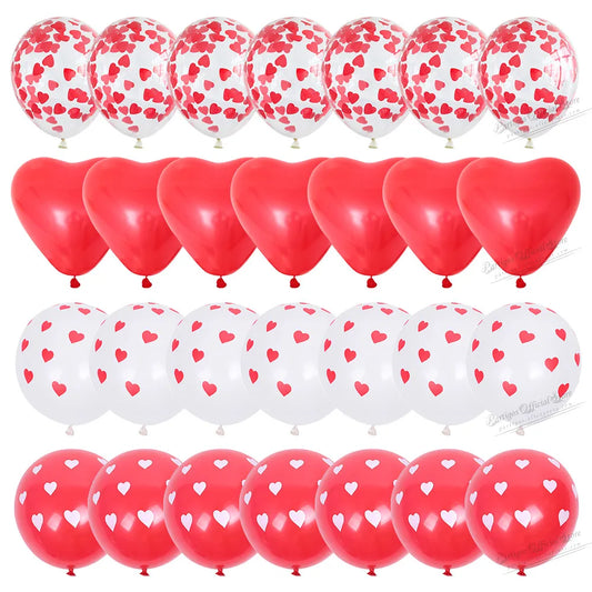 28pcs Red Heart Shape Balloons Decorations Kit Wedding Decors Valentines Day Gifts Heart Printed Latex confetti Globos helium