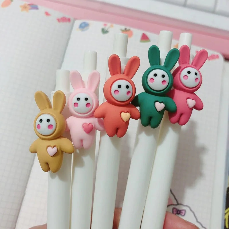 2PCS Cute Cartoon Press Pen Love Heart Rabbit Santa Claus Black Ink 0.5mm Gel Pen Student Stationery Items