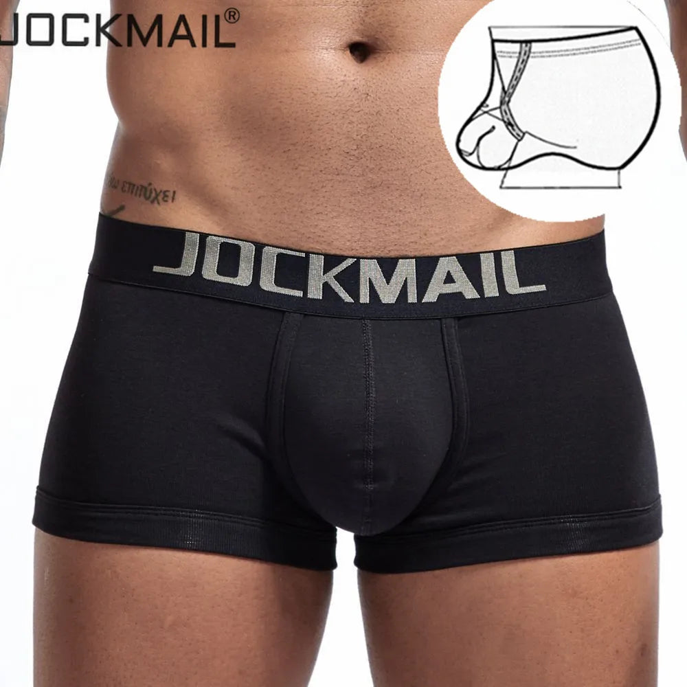 JOCKMAIL Cotton Men Boxer Sexy men underwear U convex Pouch adjustable size Ring cockstraps men trunk Shorts Gay Underwear