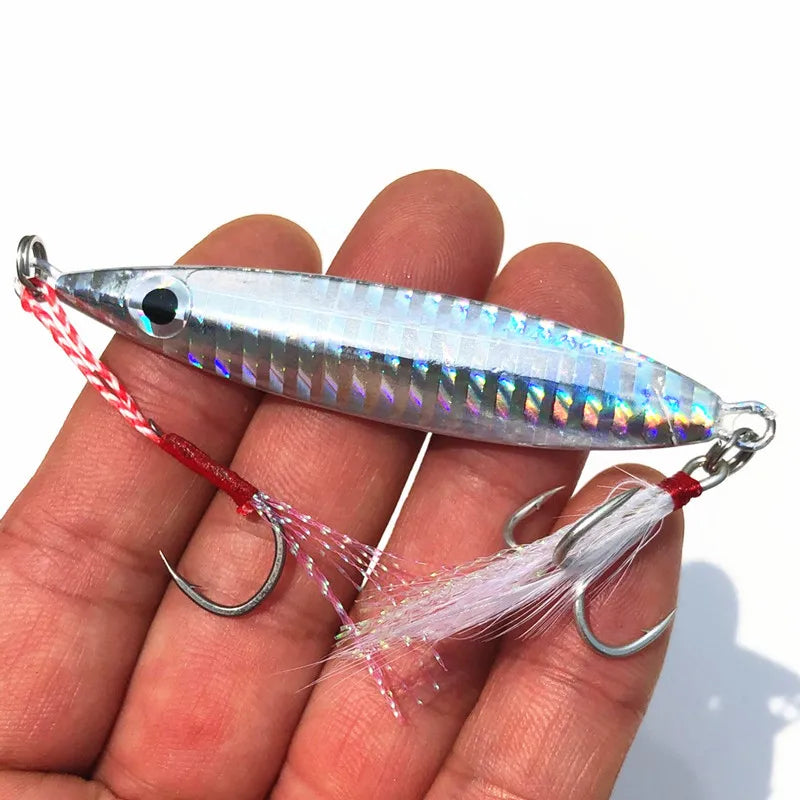 Mackerel Fish Bait Slow Shaking Jigbait Fishing Lure 20g 30g 40g 60g Long Cast Jigs Feather Hook Artificial Lures 1 Piece Sale