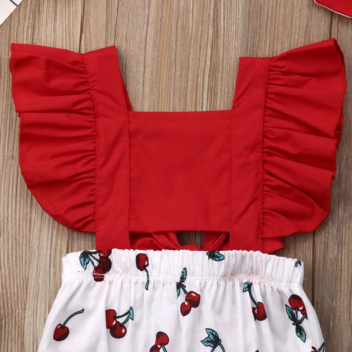 2pcs Baby Girl Ruffle Cherry Print Bodysuits Newborn Romper + Headband Kids Sunsuit Newborn Outfits Girls Summer Clothes