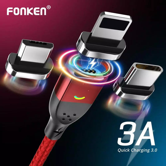 FONKEN Micro USB Magnetic Cable USB Type C Cable Magnet Phone Cable 3A Fast Charge Charger Cable Android Phon Data Charging Cord