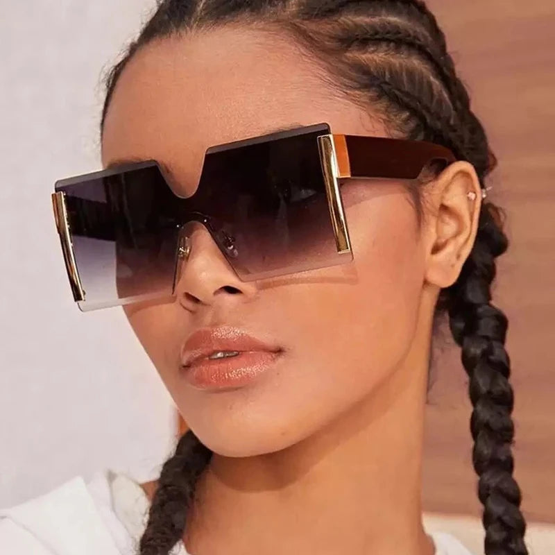 Fashion Oversized Square Rimless Sunglasses Women Brand Designer Flat Siamese Sun Glasses For Female Eyewear Travel Gafa de sol