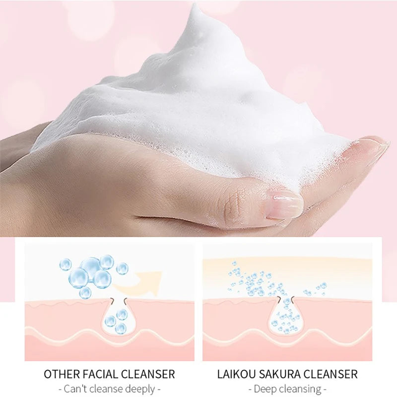 LAIKOU Japan Sakura Cleanser Reparing Gengle Deep Cleaning Moisturizing Remove Blackhead Pore Face Skin Care Skin Cleanser 50g