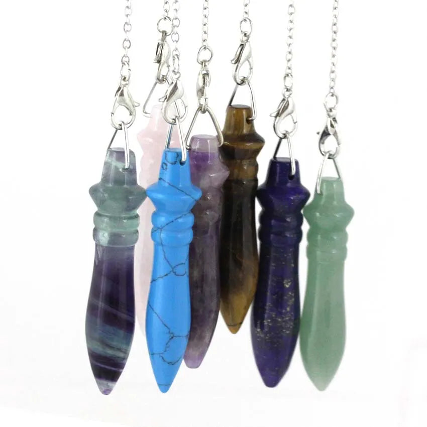 KFT Natural Healing Crystal Quartz Pendulum Pendant Amethyst Lapis Lazuli Reiki Stone Amulet Pendule Spirituel Divination