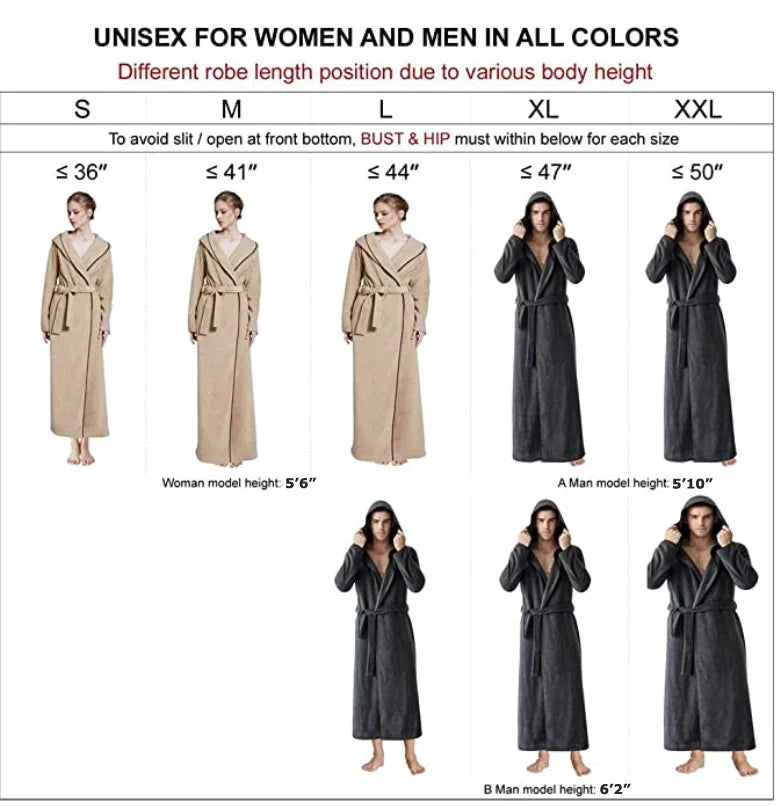 Women and Men Plush Fleece Ultra Long Floor Length Hooded Bathrobe Robes Sleepwear Plus Size Nightgown Dressing Gown Lounge wear