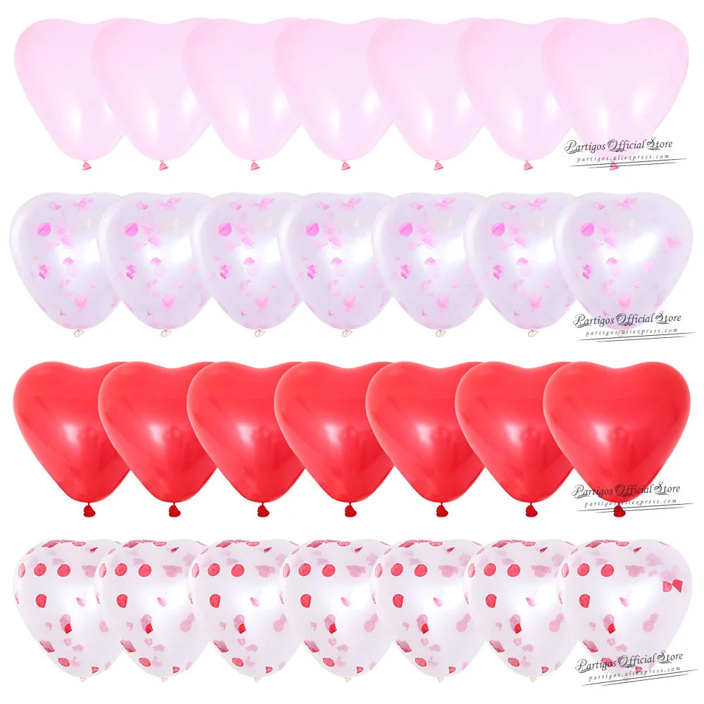 28pcs Red Heart Shape Balloons Decorations Kit Wedding Decors Valentines Day Gifts Heart Printed Latex confetti Globos helium