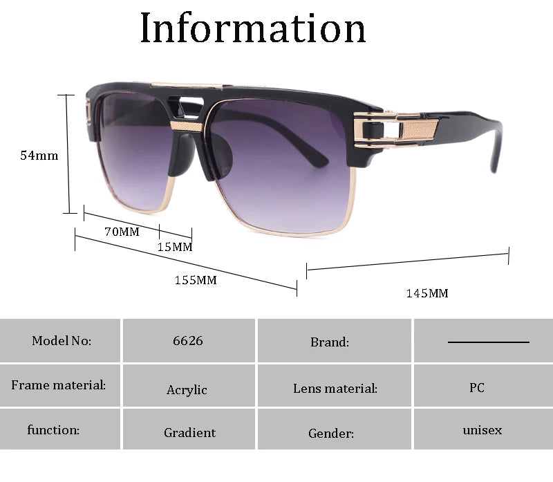 Luxury brand design Fashion Classic grandmaster four Style Retro Gradient lens Sunglasses Men Vintage Sun Glasses Oculos 6626