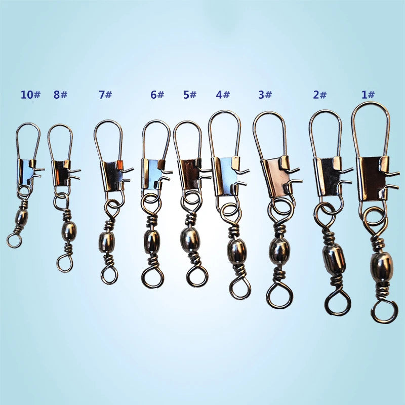 50pcs Winter Ice Fishing Goods Swivel Fishing Connector Pin Bearing Rolling Swivel Snap Fastlock Clips Fishhook Lure TacklePesca