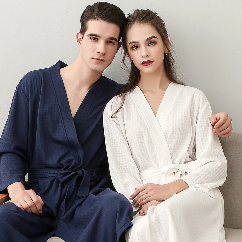 Women Men Summer Waffle Bathrobe Suck Water Nightgown Plus Size Kimono Bath Robe Spa Towel Dressing Gown Bridesmaid Sleepwear