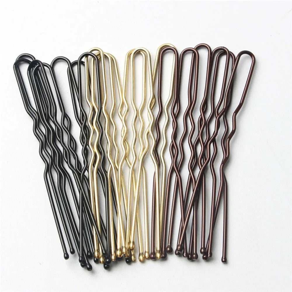 100 PCS/Bag 5cm/6cm U Shaped Alloy Hairpins Waved Hair Clips Simple Metal Bobby Pins Barrettes Bridal Hairstyle Tools Hair Pins