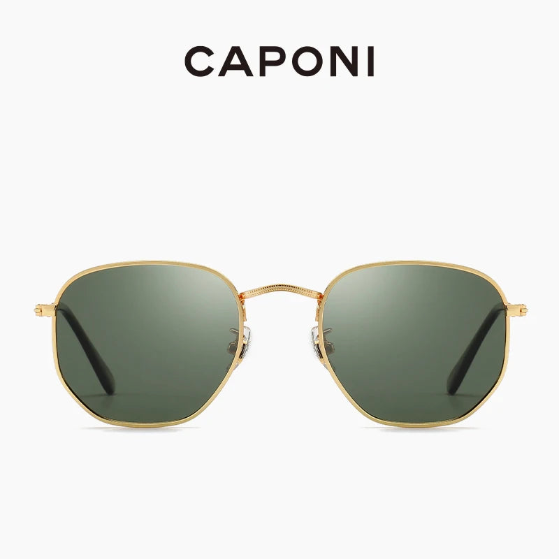 CAPONI Classical Sunglasses Women Ray Cut Retro Sun Glasses UV400 Protect Polarized Gold Metal Hexagon Fashion Eyewear CP1081