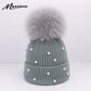 2020 New Winter Pearl Beanie Cap Lady Fluffy Double Layer Real Fur Pom Pom Knit Skullies Bean Bean Pompom Outdoor Warm Ski Caps