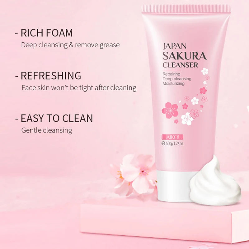 LAIKOU Japan Sakura Cleanser Reparing Gengle Deep Cleaning Moisturizing Remove Blackhead Pore Face Skin Care Skin Cleanser 50g