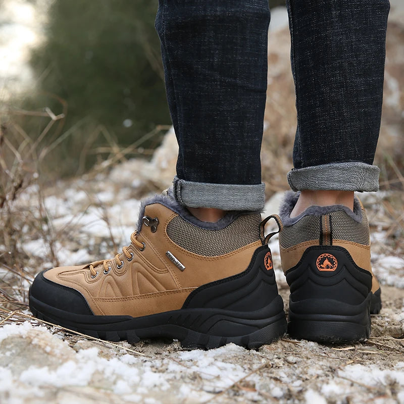 Brand Winter Men's Boots Warm Men's Snow Boots High Quality Leather Waterproof Men Sneakers Outdoor Men Hiking Boots Work Shoes