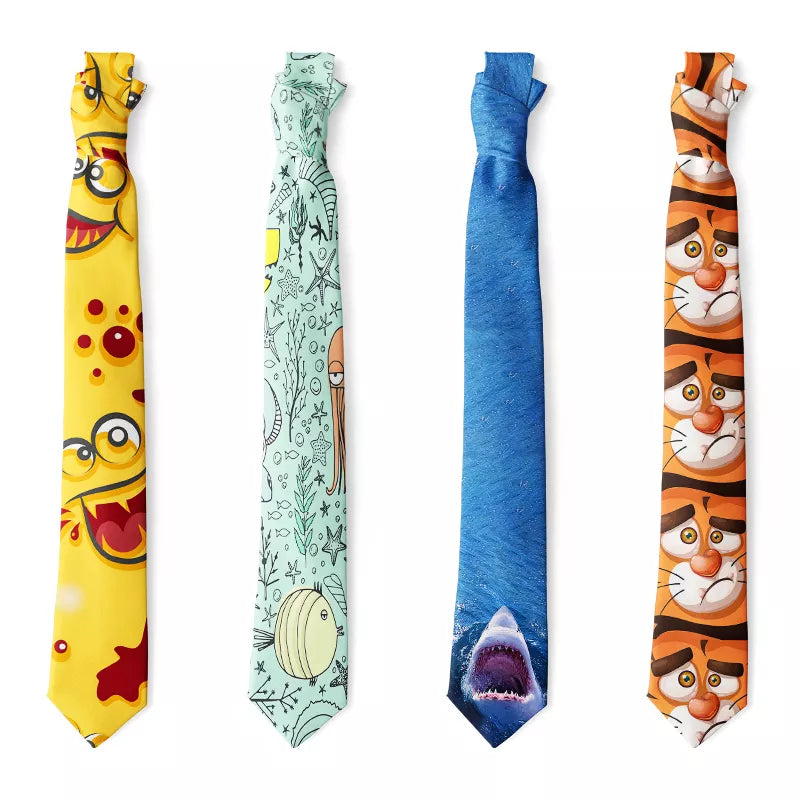 Cute Animal Cartoon 3d Printing Men's Tie Casual Slim High-quality 8cm Nylon Men's Women's Tie Funnny Harajuku Party Dinner Tie