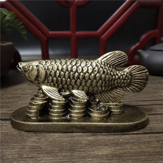 Bronze Color Animals Fish Statues Figurines Lucky Ornaments Resin Home Decoration Chinese Feng Shui Buddha Statue Sculpture