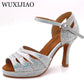WUXIJIAO Jazz shoes Latin dance shoes women Latin salsa girls casual shoes silver rhinestone shoes