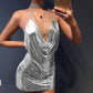 Diamond Halter Metal Party Dresses 2023 Sexy Gold Silver Summer Dress Vesitos Backless Sequins Women Dress Dropshipping