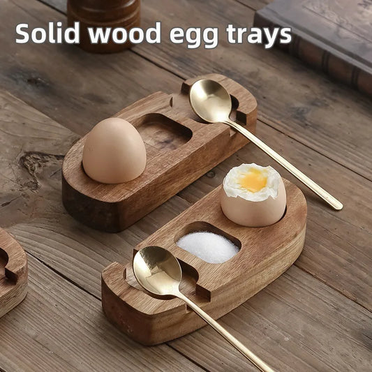Wooden Egg Cups for Soft Boiled Eggs - Modern Unique Design for Breakfast Boiled Egg Holder - No More Eggshells on Table or Plat