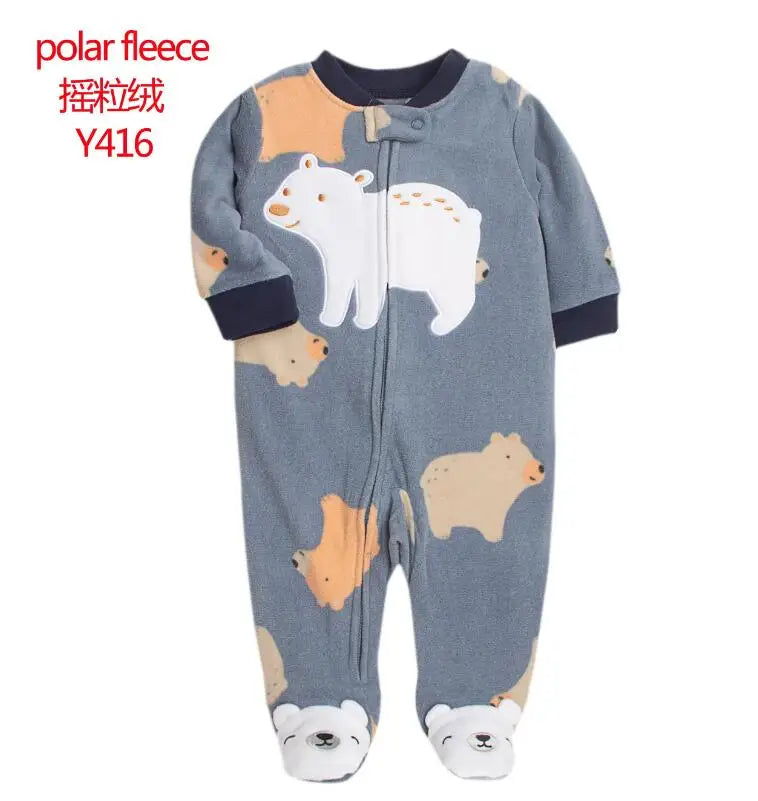 Baby Pajamas Zipper Fleece Newborn Girls Romper Warm Winter Underwear One Piece Overalls Boys Outfits Truck Infants Clothes