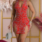 Women's Sexy Solid Color Halter Hollow Out Party Dress Rhinestone Decor Sleeveless Mini Dress