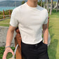 British Style Summer Ice Silk Short Sleeve Knitted T Shirts Men Simple Pure Color O-Neck Casual Slim Tee Shirt Top Homme M-3XL