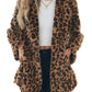 Fashion Lapel Long Sleeve Mid-length Rabbit Fur Coat For Women Autumn Winter Simple Casual Pocket Loose Leopard Coats Female