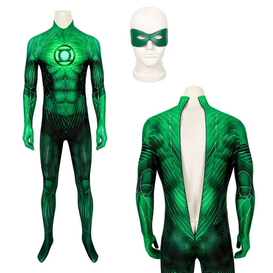 Zentai Hal Halloween Carnival Hero Outfit Green Zentai Lantern Cosplay Costume 3D Printing Superhero Jumpsuit With Eye Mask