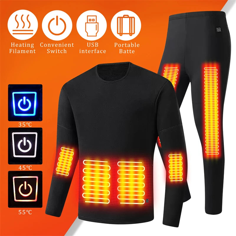 Winter Thermal Men Women Heated Underwear USB 10-22 Zone Area Heated Lined T-shirts Middle-aged Seniors Electric Heating Pajamas